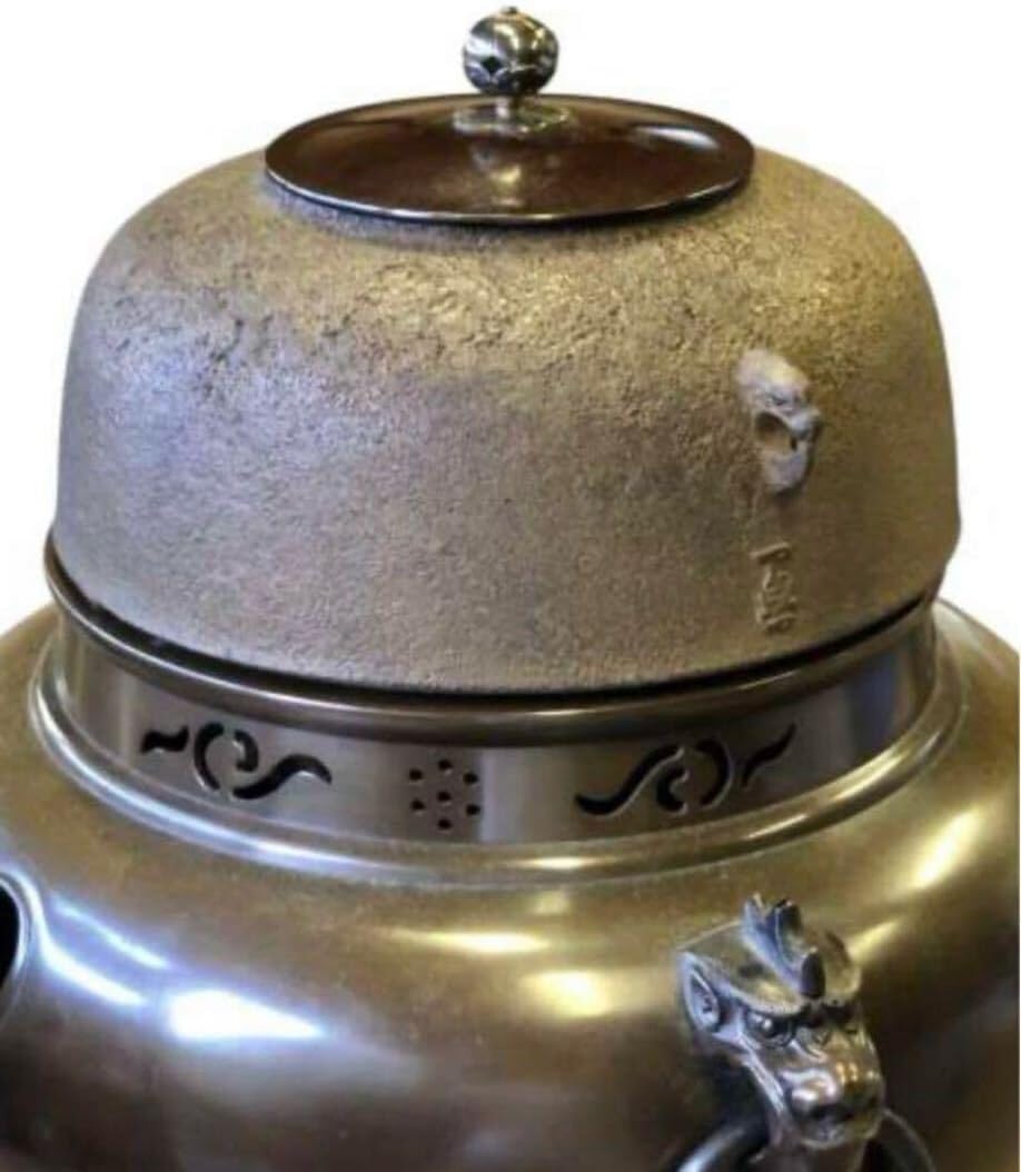 釜師　木村一無作　銀摘　共箱『唐銅鬼面風炉』茶道具/鉄瓶　古道具 釜師 木村一無作 銀摘 共箱唐銅鬼面風炉茶道具 鉄瓶